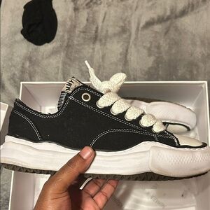 Miharayasuhiro Black and White Low-Top Canvas Sneakers